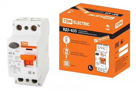 TDM ELECTRIC SQ0203-0056 Устройство защитного отключения ВД1-63S 2Р 40А 100мА TDM